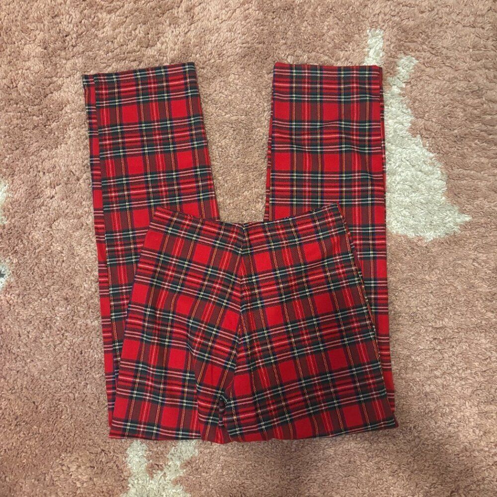 NWT Brandy Melville John Galt Red Blue Green Plaid High Rise Kim Pants Christmas - Picture 3 of 7